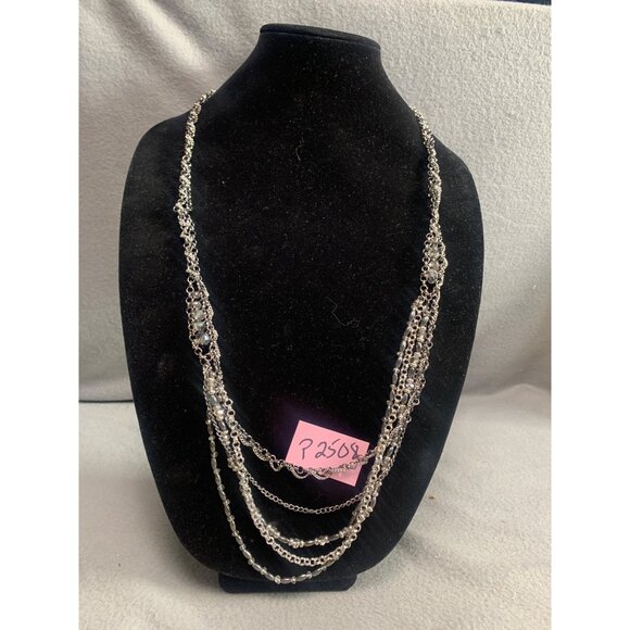Layered Silver-Tone Multi-Strand Chain Necklace 38" Lobster Clasp Closure - Picture 7 of 7
